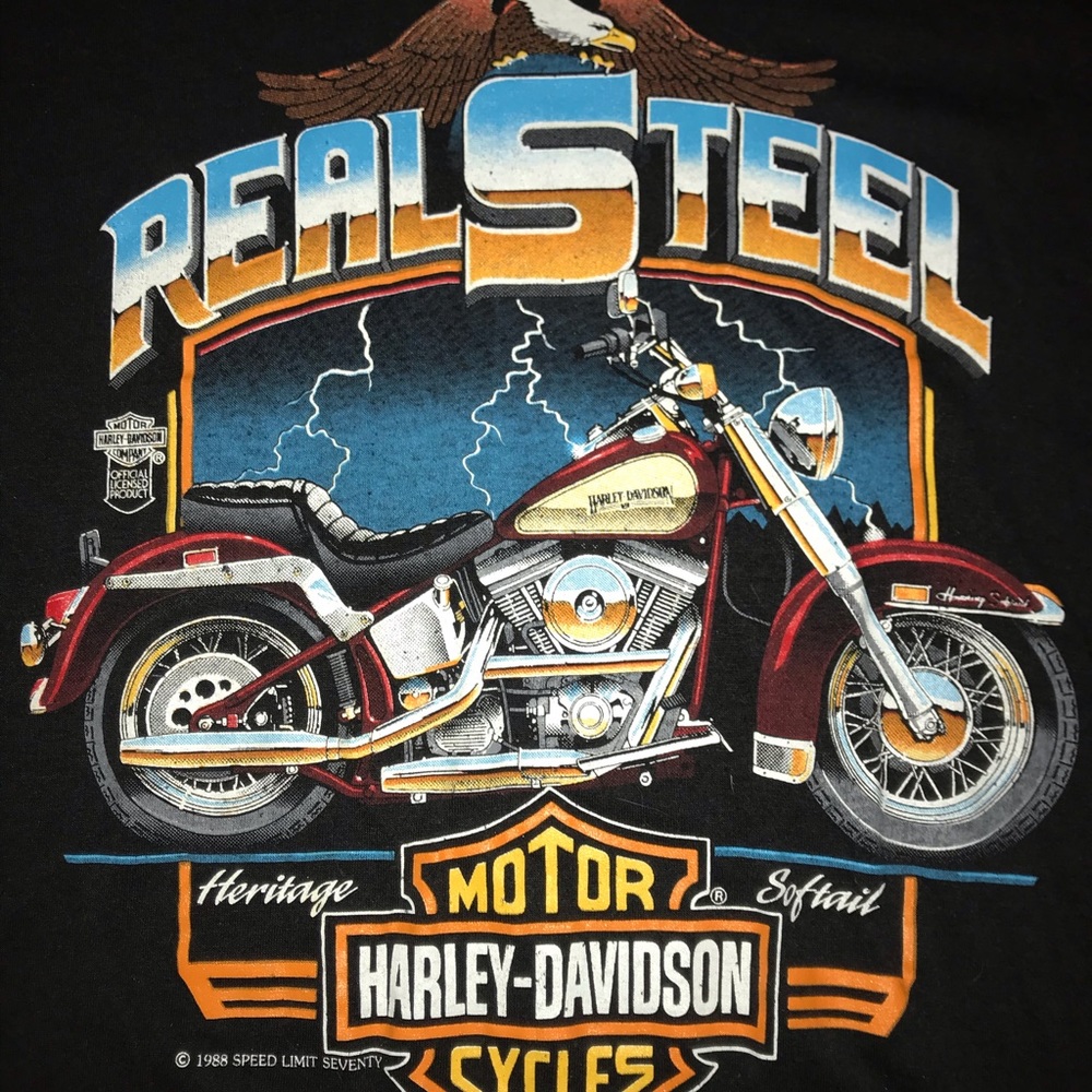 Vtg 1988 Real Steel Harley Davidson T-Shirt Sz L